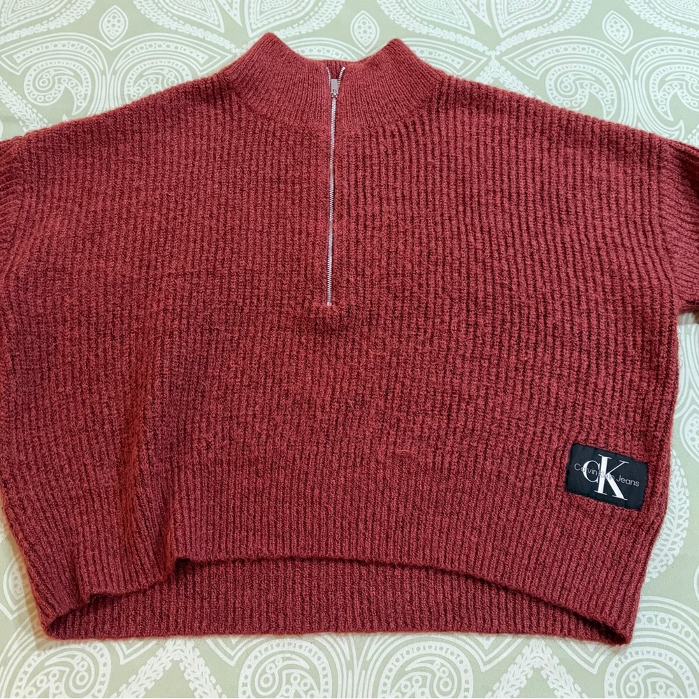 Calvin Klein Maroon Textured Knit Sweater